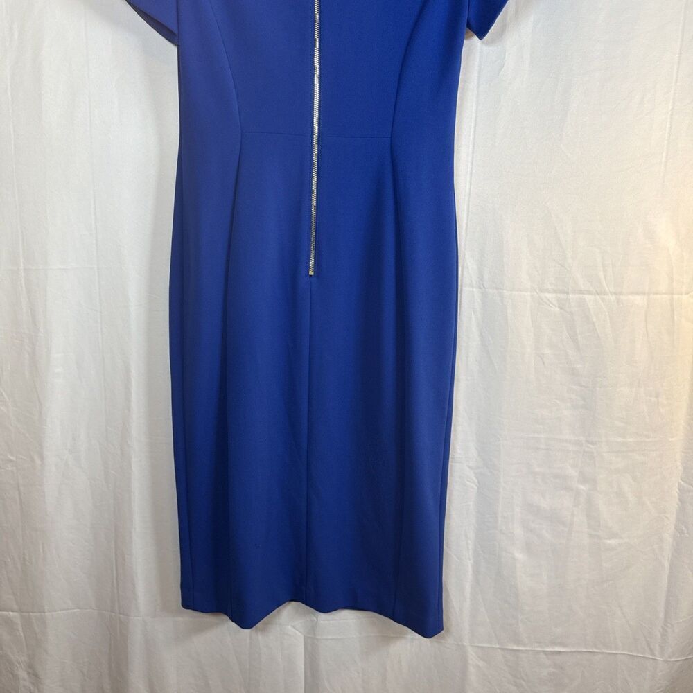Calvin Klein Womens Royal Blue Tulip Puff Sleeve Round Neck Sheath Dress Size 4 - Picture 7 of 11